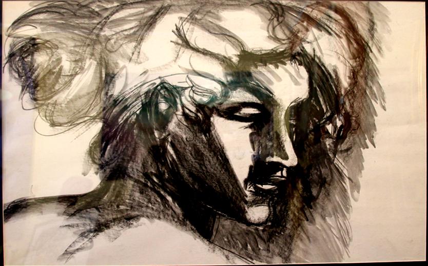 John Boyce - Self-portrait: charcoal on paper, 22 x 35 in; framed: 28 x 41 in; good condition. Born in 1938, John Boyce developed an interest in painting as a young boy. On leaving school, he began an apprenticeship in Devon por