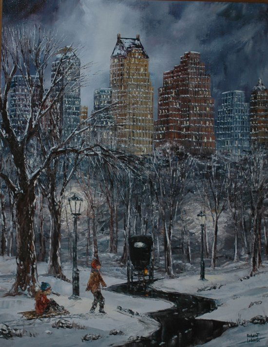 Central Park New York; Oil on canvas by Robert Leb: Central Park New York; Oil on canvas by Robert Lebron; Size: 18" x 24"; Biography: Robert Lebron was born in 1928 in New York City. At a young age he moved from New York to Puerto Rico with his fisher