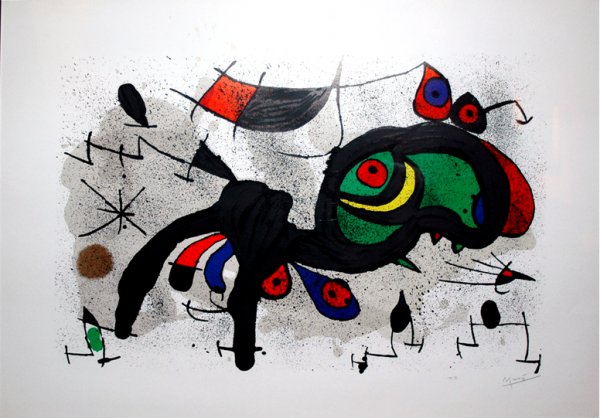 Abstract; lithograph by Joan Miro; Size: 20"x27"