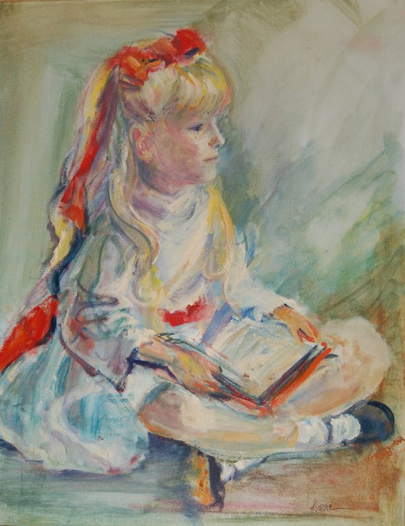 Girl With Red Bow; oil on canvas by Adaire; Size