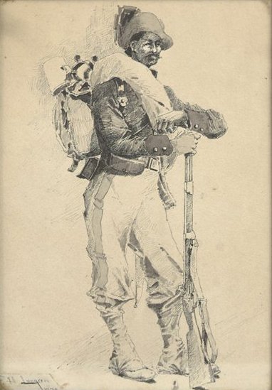 The Hunter; Watercolor and ink by Fernand Harvey