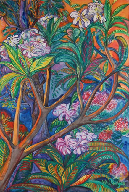 Kiluea With Plumeria Tree; Watercolor by John Boy: Kiluea With Plumeria Tree; Watercolor by John Boyce; Size: 40"x60"; John Boyce is an internationally established artist whose work spans more than 40 years. Boyce has made art objects including drawin