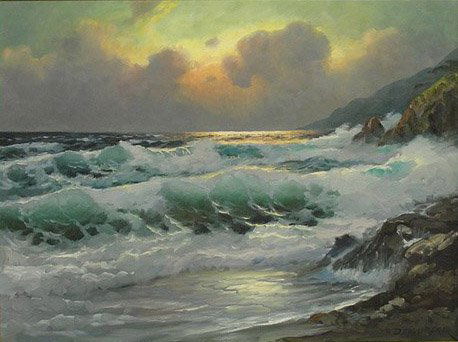 California Sunset; Framed oil on canvas by Alexan: California Sunset; Framed oil on canvas by Alexander Dzigurski (Californian, 1911-1995), signed lower right, sight: 23.75''h x 32''w, overall: 33''h x 41.5''w