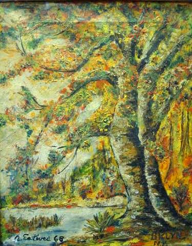 Esteves Antonio (Brazilian American 1910-1983) - Autumn: oil on canvas, 20 x 16 in; 1968, Signed A Esteves 68 lower left. Signedverso "1968 A. Esteves BKLYN N.Y.", Good condition; three very small tears, two upper right; one lower left.. Antonio Esteves was