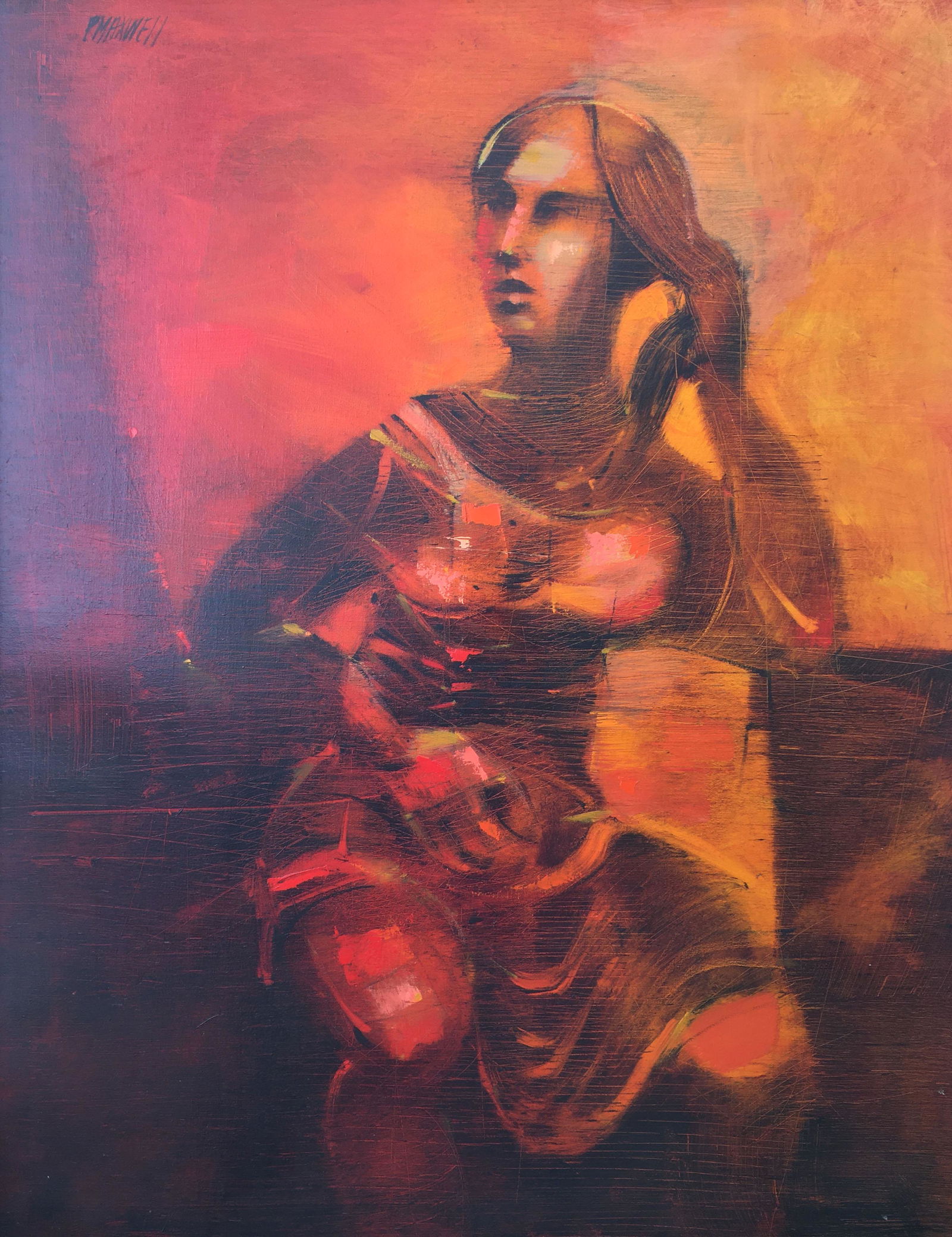 Paul Maxwell (American 1925 - 2015): "Portrait of a Woman", oil on linen, Framed: 42.5 x 33.5 in, good condition. B. 1925 - Not only had artist Paul Maxwell established himself as an artist of national importance, but, more importantly,