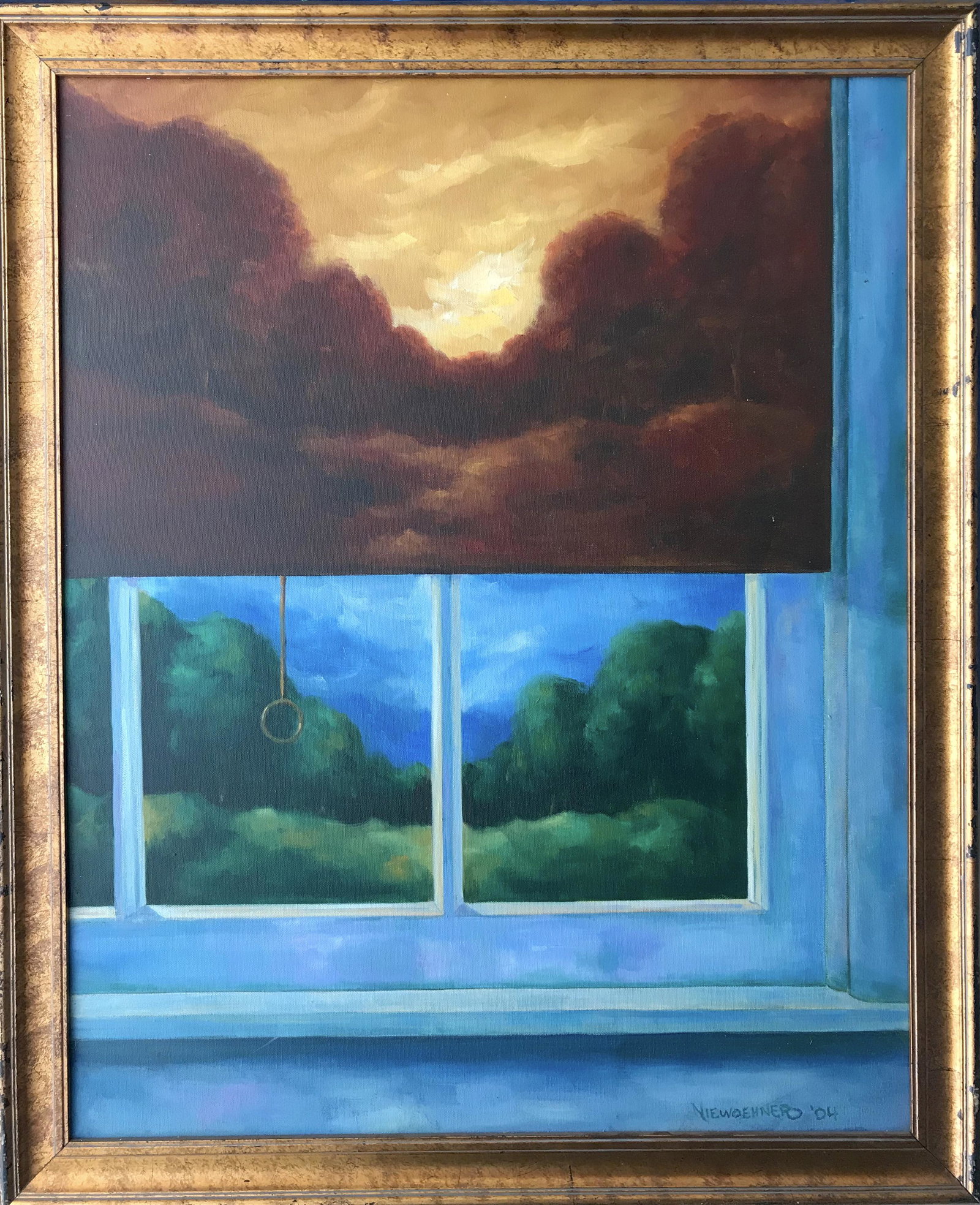 Everett Niewoehner (American 1939) - Autumn Shade: Everett Niewoehner (American 1939) - Autumn Shade. oil on canvas, 30 x 24 in; framed: 34 x 28 in; 2004, good condition. Ev (Everett) Niewoehner was born in rural Iowa and at age ten moved with his fam