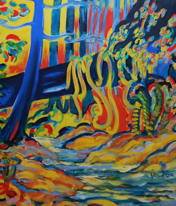 Boyce John (American) " Sunset Circus in the Forest: Boyce John (American) " Sunset Circus in the Forest", oil on canvas, 30" x 30" (Gallery artist)----- John Boyce is an internationally established artist whose work spans more than 40 years. Collectors