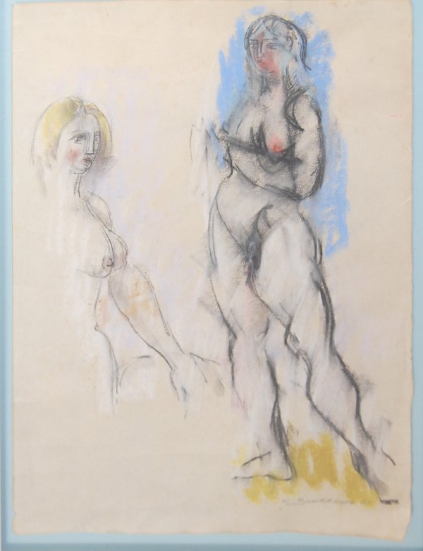 Burkhardt Hans Gustav (Swiss 1904-1994) untitled, m: Burkhardt Hans Gustav (Swiss 1904-1994) untitled, mixed media, 24,75" x 17,75" ----- Birth place: Basel, Switzerland Addresses: Los Angeles, CA Profession: Painter, collector Studied: Cooper Union, 19