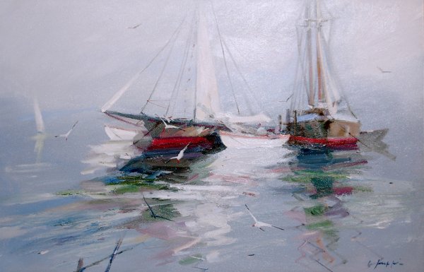 Gruppé Charles C. (American born 1928) '' Fishing: Gruppé Charles C. (American born 1928) '' Fishing Sailboats'', oil on canvas, 24" x 36" ----- Charles C. Gruppé (1928) comes from one of America's most respected families of artists. His grandfather