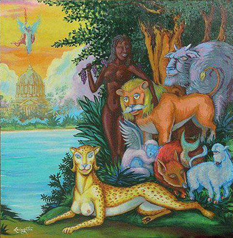 after Hicks Edward,''Peaceable Kingdomafter Edward: after Hicks Edward,''Peaceable Kingdomafter Edward Hicks, oil on canvas, 29.5'' x 39.5 '', oil on board, 24'' x 24''