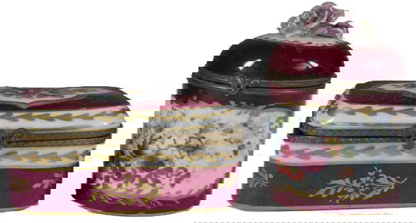 n/a: Artist: n/a Artist Biography: n/a Title: 2 Pieces Of Late 19th C. French Porcelain Table Accessories Medium: porcelain Date: 19th century Size: Trinket box- 2"h x 4"w x 2,5"d Oval box- 4"