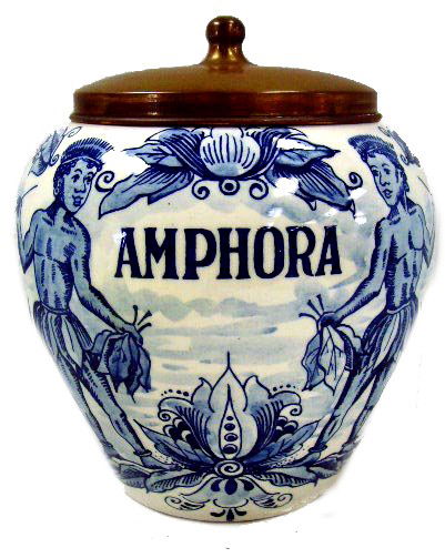 Delft Amphora Tobacco Jar handpainted in Holland: Delft Amphora Tobacco Jar, 7" x 6", very good condition