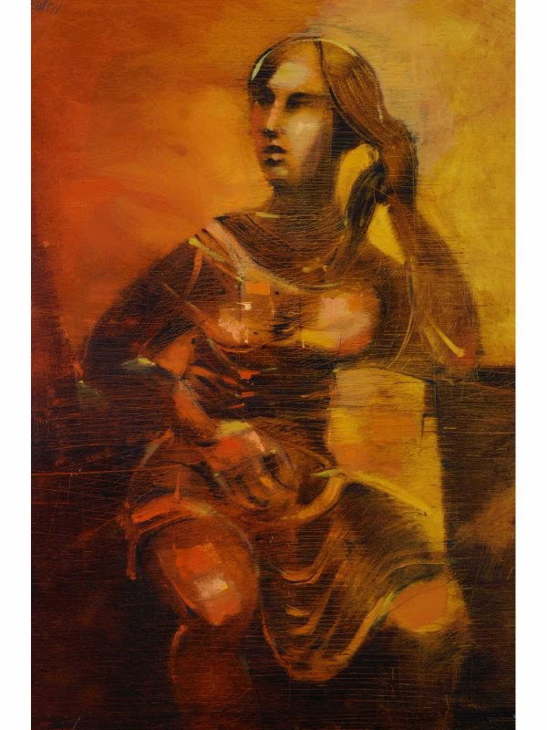 Maxwell Paul (1925-) "Portrait of a Woman in Red,: Maxwell Paul (1925-) "Portrait of a Woman in Red, Orange and Brown", oil on canvas, signed, 42" x 33" Artist Biography: B. 1925 - Not only had artist Paul Maxwell established himself as an artist of n