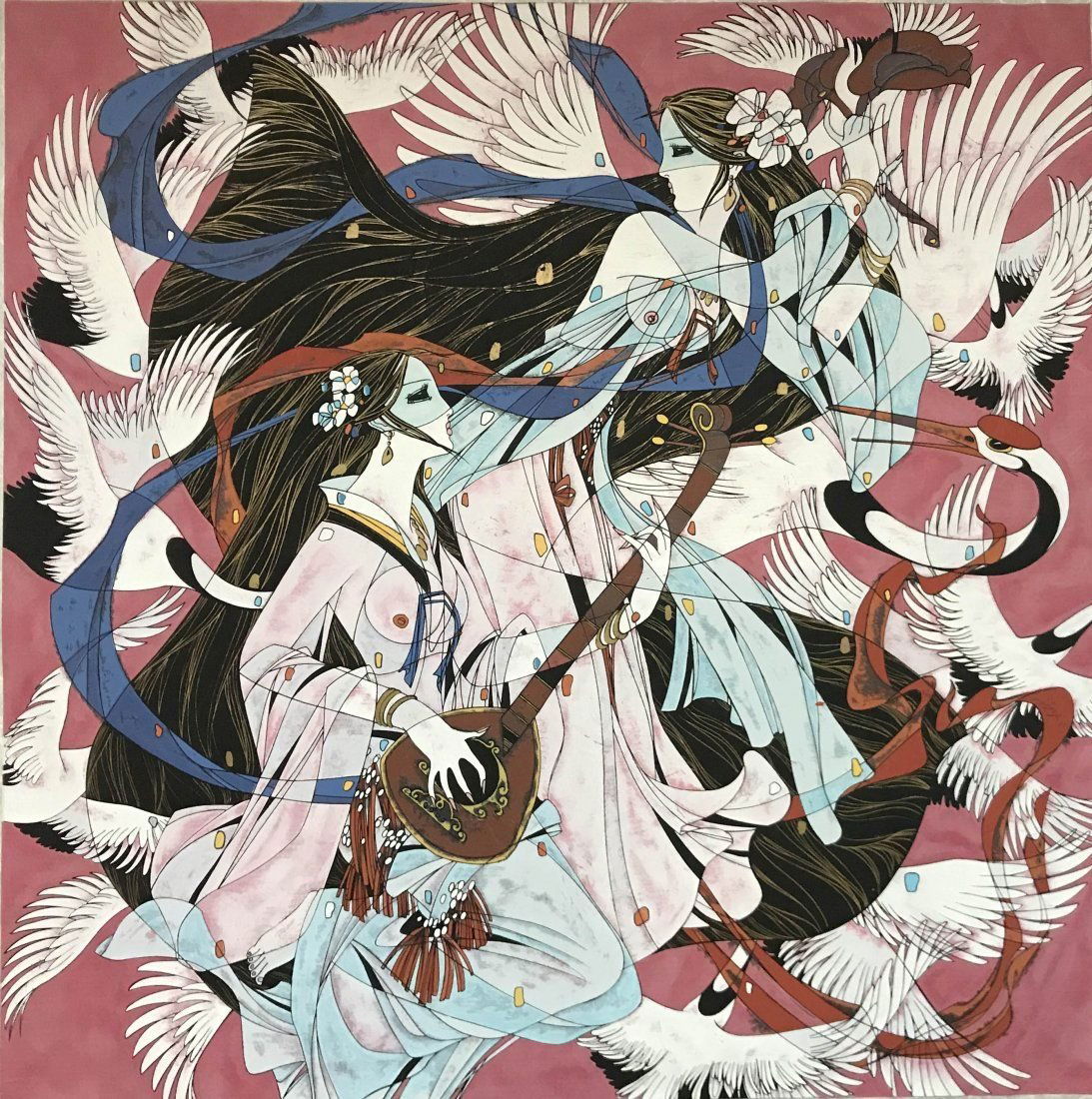 Bao-Feng - Music: Bao-Feng (Chinese 1938)- Music 34 x 34 inches serigraph on rice paper 1964Graduated from Lu Xun Academy of Fine Arts Department of Chinese Painting1964Graduate assigned to the Gansu People's Publishin