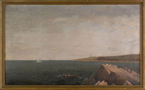 Ritschel William Frederick (attrib.) (1864-1949): Ritschel William Frederick (attrib.) (1864-1949) Twin Lights, Portland, Maine', oil on canvas, 1918, unsigned, 22'x36' with frame: 26' x 40'", fair to good condition William Frederick Ritschel (1864-1