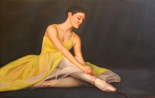 Hongnian Zhang (Chinese) "Ballerina": Hongnian Zhang (Chinese) "Ballerina", oil on canvas, signed, 24" x 36" framed: 27 1/4" x 39 1/4", excellent condition
