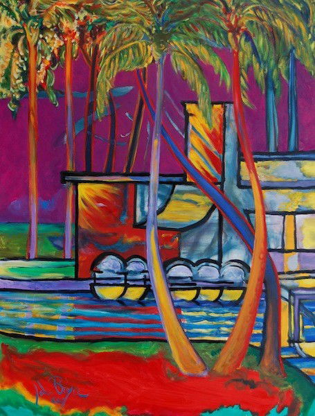 John Boyce (American 20th century): "Heartbreak at Boathouse" Oil on canvas. 40" x 30" Boyce’s artwork has been exhibited publicly and privately in Paris, Amsterdam, Munich, Berlin, London, Dublin, Montreal, New York, San Francisco, L