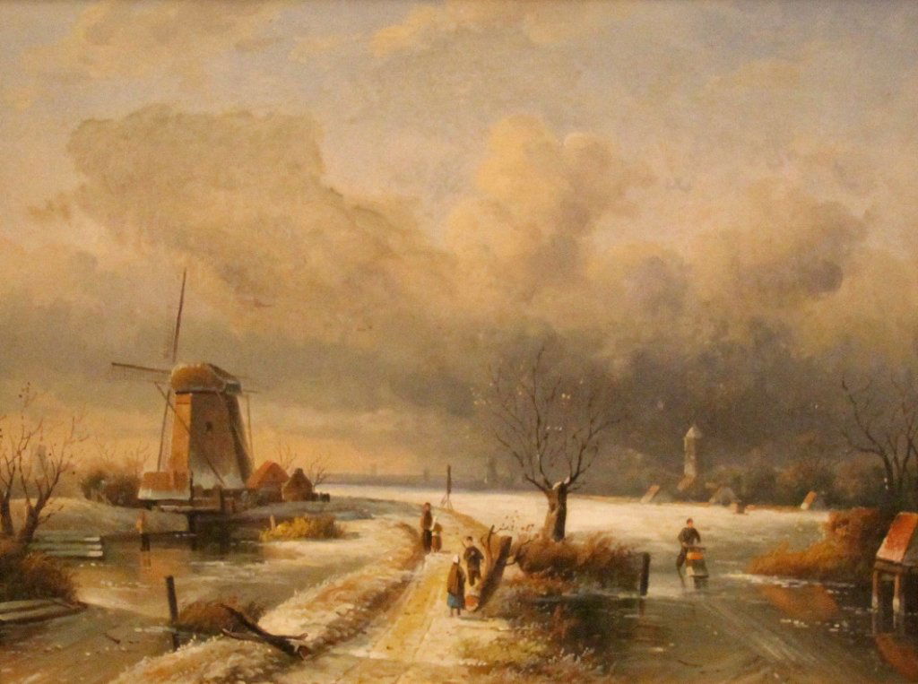 “View of the Town” (Dutch artist): unsigned, oil on board, 12 x 16” framed: 20 x 24” Condition:good