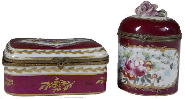 2 Pieces Of Late 19th C. French Porcelain Table Accesso: 2 Pieces Of Late 19th C. French Porcelain Table Accessories Trinket box- 2”h x 4”w x 2,5”d Oval box- 4”h
