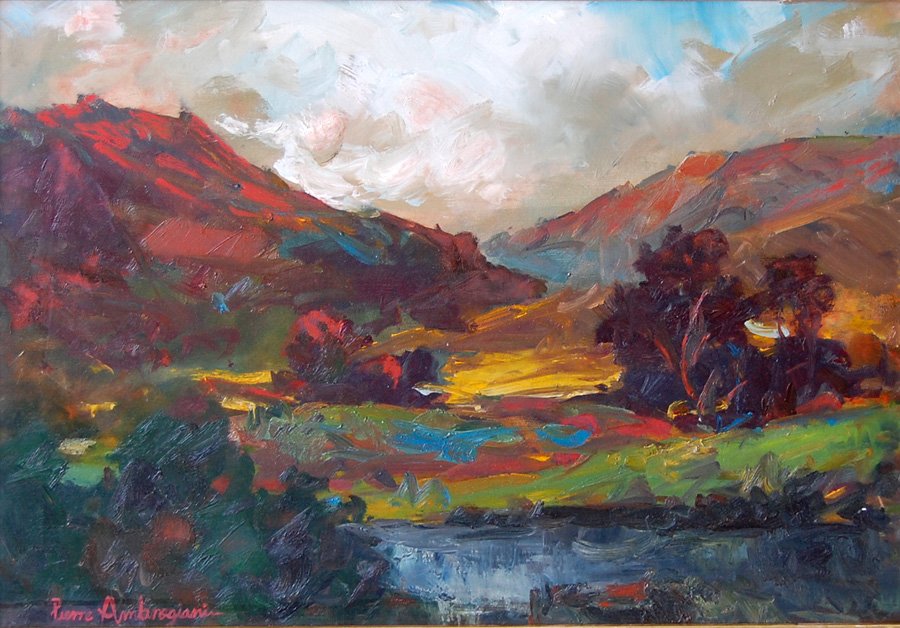 signed Pierre Ambrogiani (French 1907 - 1985): signed Pierre Ambrogiani (French 1907 - 1985) "Paysage" oil on canvas, 17" x 23 1/4" framed: 22" x 28.5" An expressionist painter in bright colors of portraits, landscapes and still life, Pierre Ambro