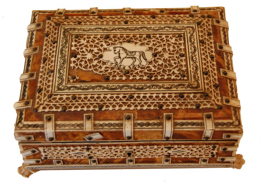 Antique Box Ivory Tortoise Shell Box: Antique Box Ivory Tortoise Shell Box, approx. 2 1/4”h x 6”w x 4.5”d c 1840