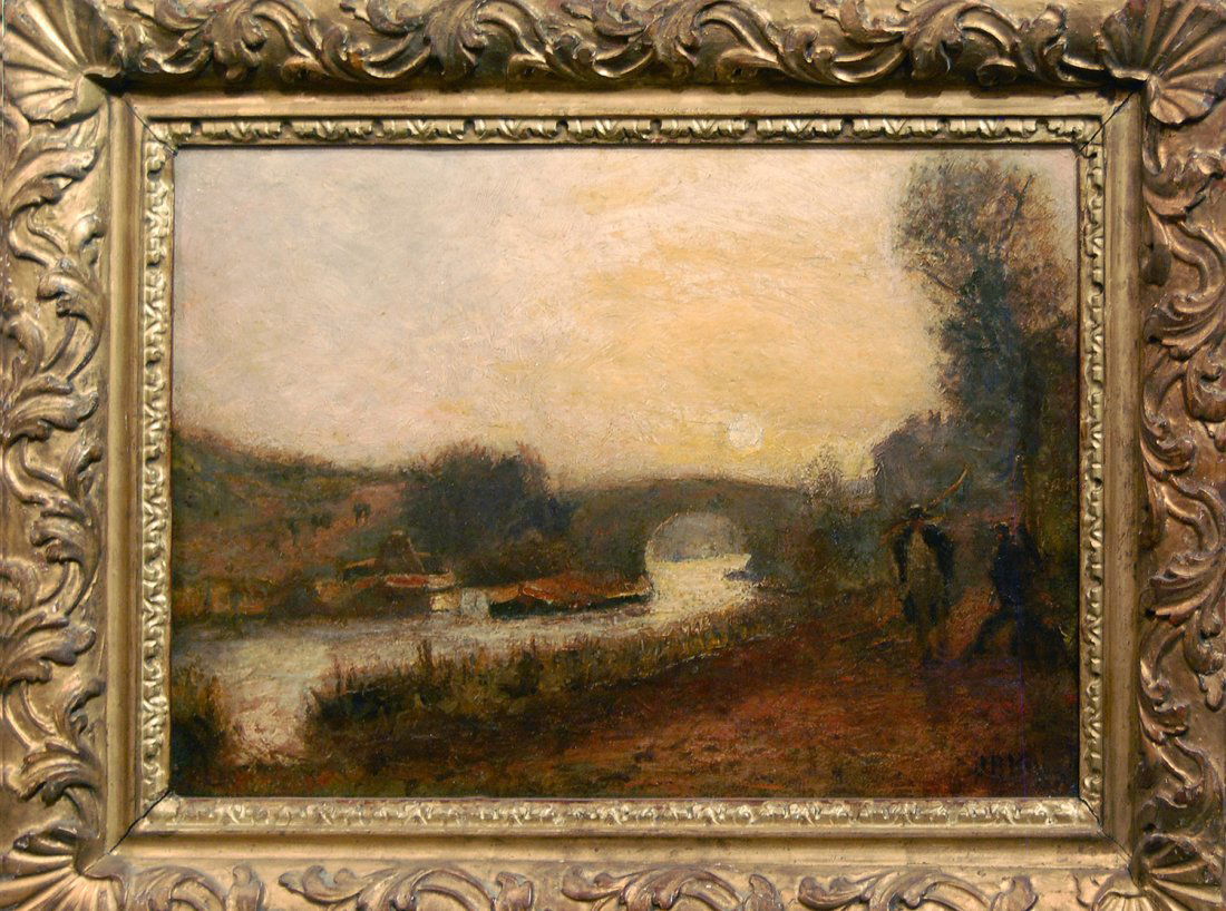 Baverstock Knight John (British 1785-1859) oil: Baverstock Knight John (British 1785-1859) "River Scene with Figures", oil on canvas 12.5" x 18" framed: 17.5" x 22.5" signed "JB Knight" Artist biography: John Baverstock Knight was born in 1785 at t