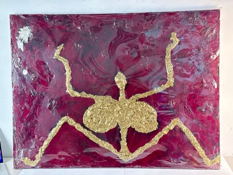 Gloria Heilman C. 1995 ORIGINAL large mixed media "Self Portrait- Praise" (1 of 5)