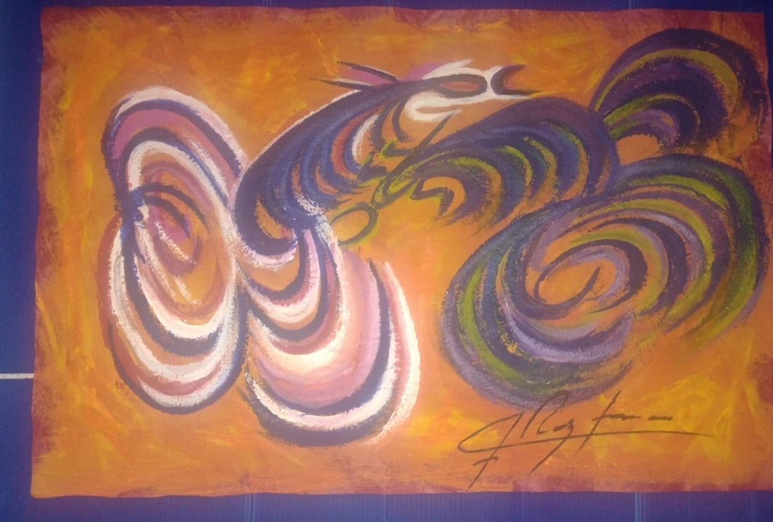 Chucho Reyes, ORIGINAL signed Gouache on Paper  "Roosters" (1 of 3)