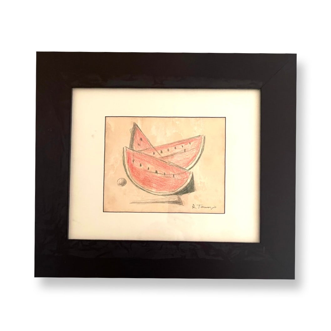 Rufino Tamayo ORIGINAL WATERMELON sketch, w- handwritten letter (1 of 3)
