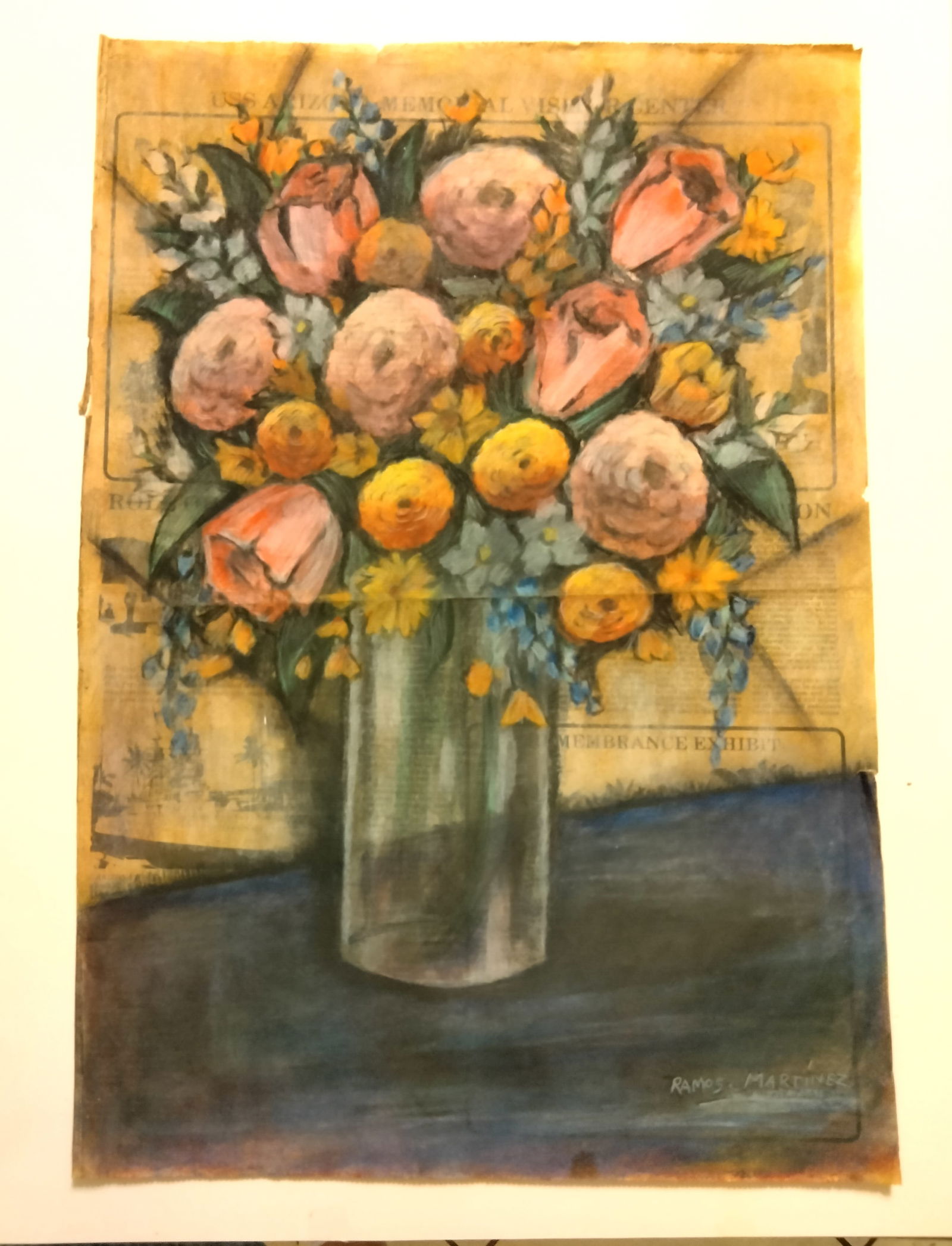 Alfredo Ramos Martinez Attr. ( Mexican 1871-1946) ORIGINAL  mixed media over newspaper (1 of 6)