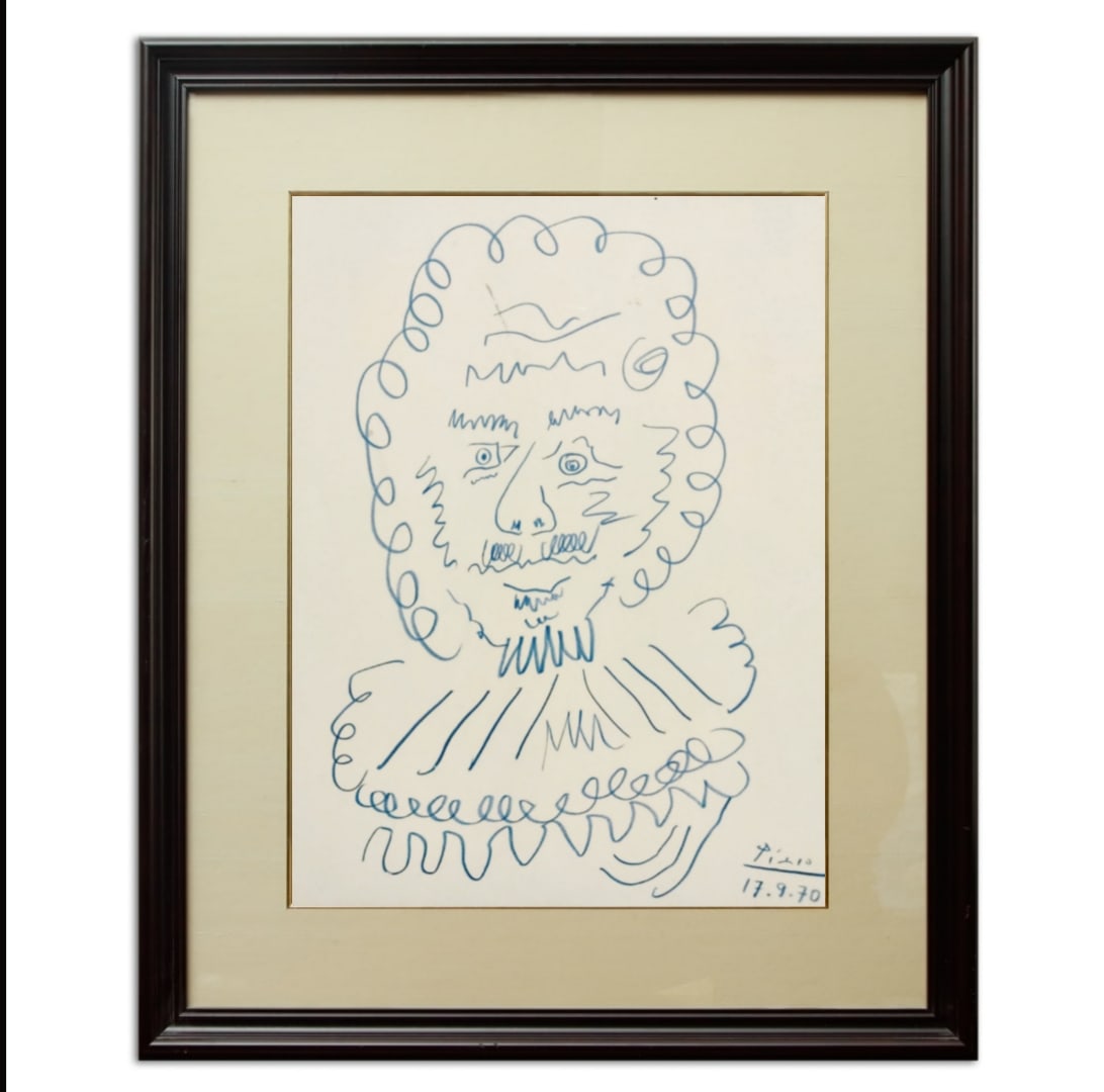 Pablo Picasso (1881-1973), signed, crayon drawing over cardboard, "Tete De Homme" (1 of 5)