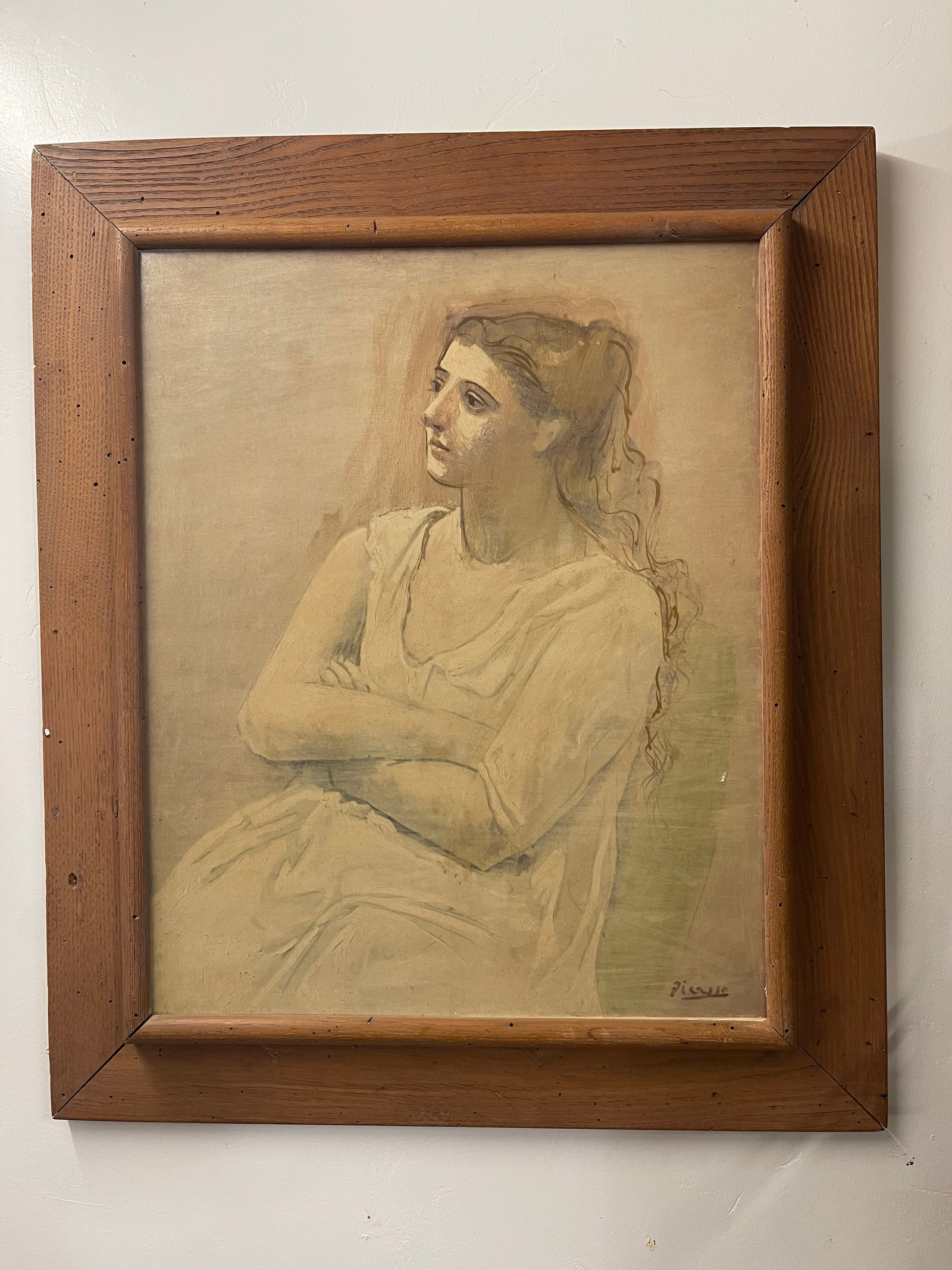 Picasso Lithograph on board. "The Woman in White": NO RESERVE Item Details Artist: Pablo Picasso Title: The Woman in White Year:cir 1960s Dimensions: 27 x 22 inches Framed: yes Medium: Lithograph Condition: Good Shipping: In House (approx. $75 in the 
