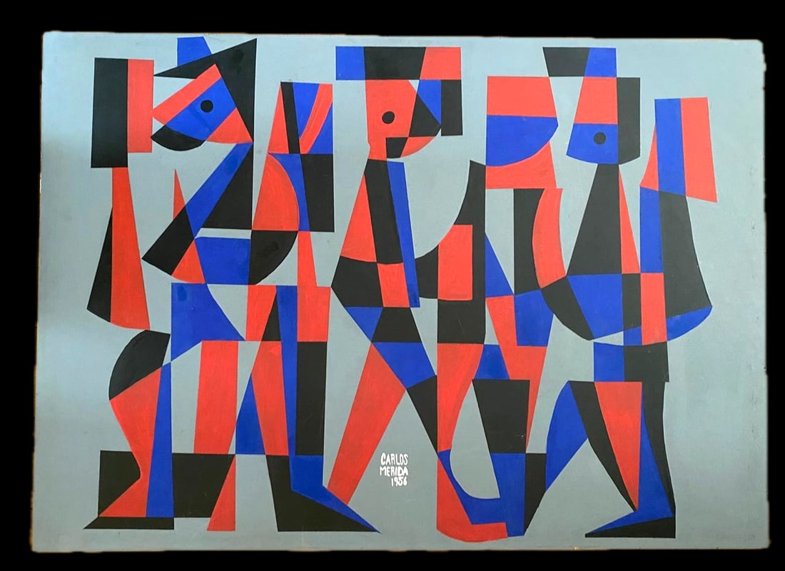 Carlos Merida, signed Acrylic on Masonite "Abstract Composition": NO RESERVE Item Details Artist: Carlos Merida Title: Abstract Composition Year: 1954 Dimensions: (framed) 30x41 in. Edition: Original Medium: Mixed Media on Masonite Condition: Excellent Details: sign