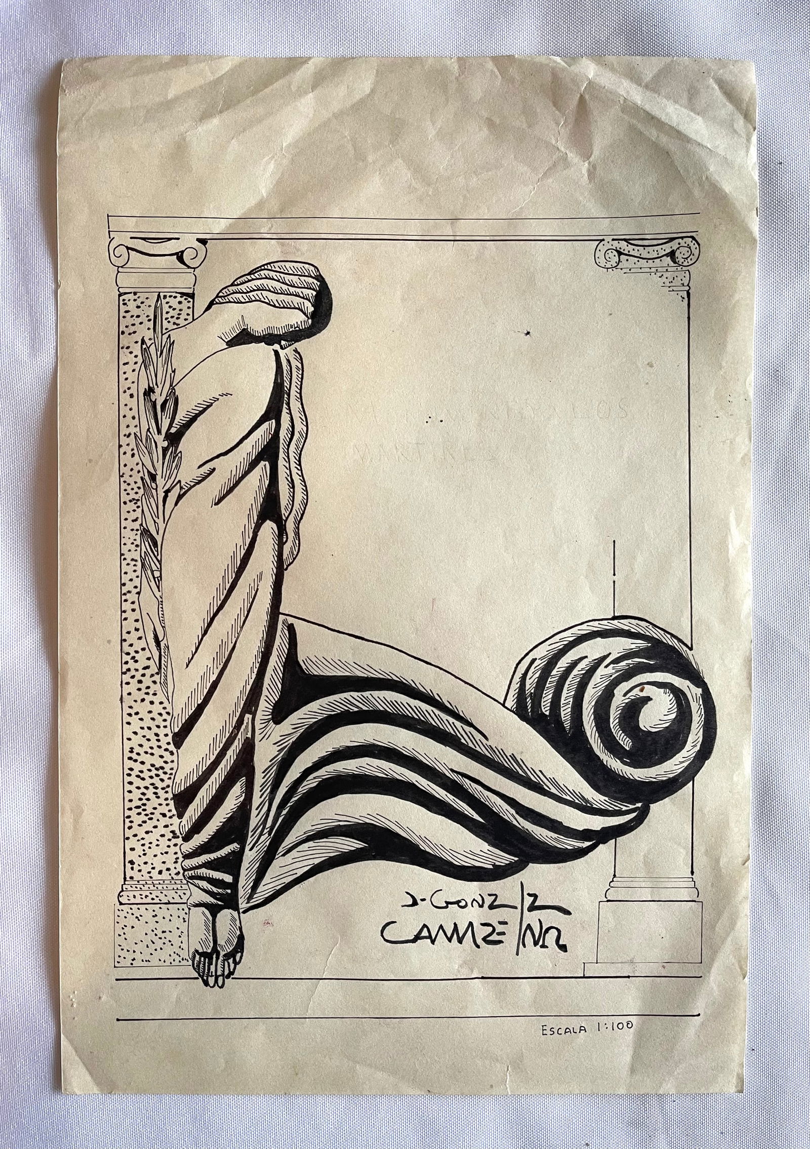 Jorge Gonzalez Camarena, ORIGINAL, Ink on Paper, Art Nouveau Style (1 of 5)