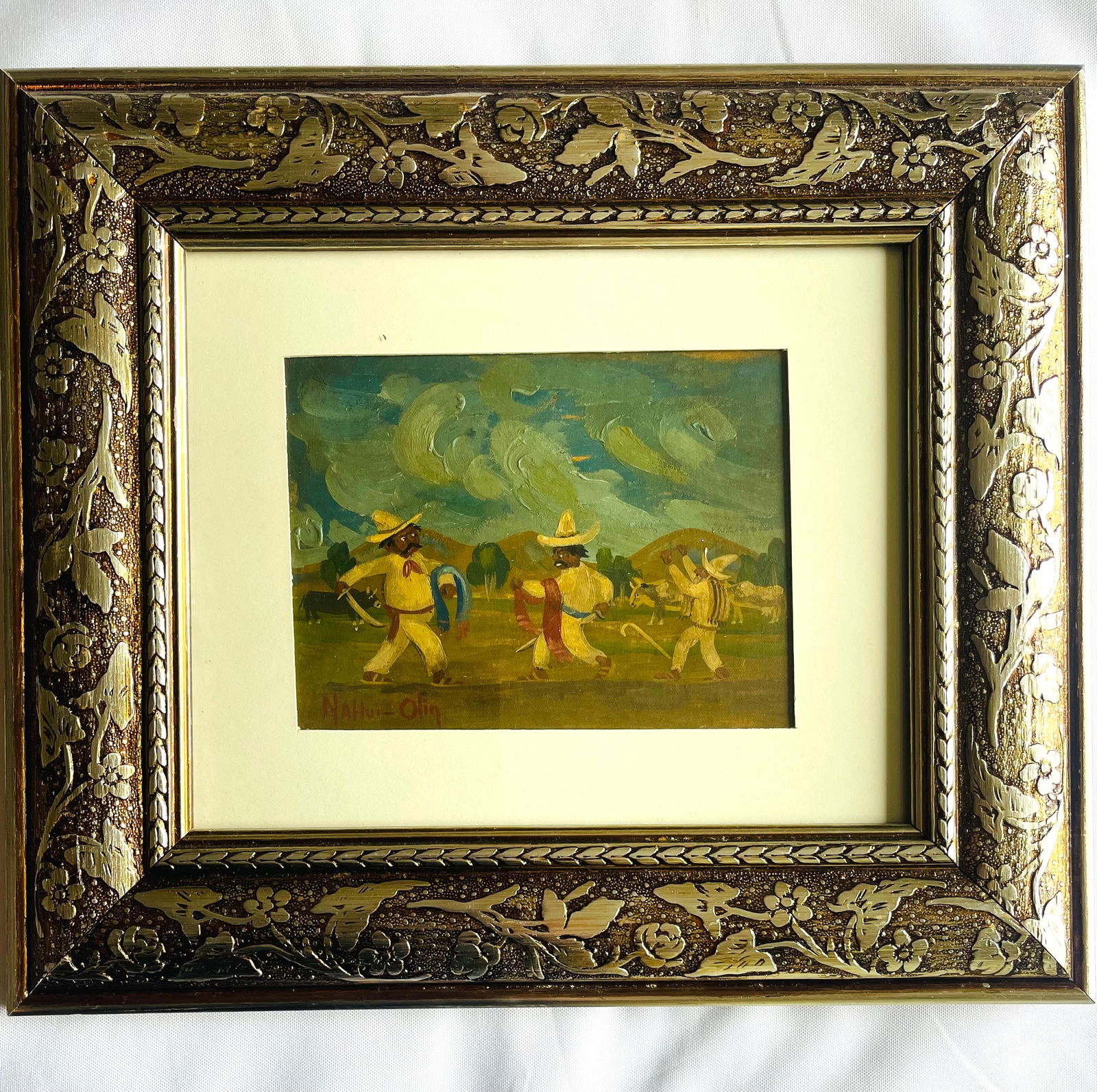 Nahui Ollin, ORIGINAL Oil on Board "DUEL" Fight with Knifes (1 of 4)