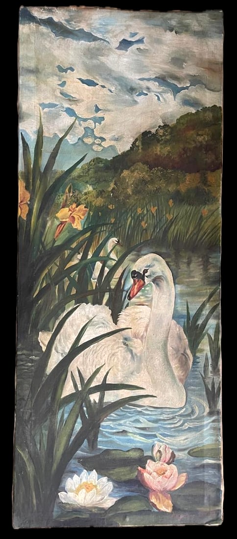 Angelina Beloff, ORIGINAL, Oil on Masonite, "Landscape with Swans" (1 of 6)