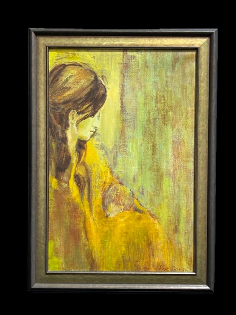 Eve Darai, ORIGINAL oil on canvas "Mother and Child": NO RESERVE Item Details Artist: Eve Darai Title: Mother and Child Year: unknown Dimensions: 36 x 25 inches Edition: ORIGINAL Framed: yes Medium: Oil on Canvas Condition: Excellent Details: Hand painte