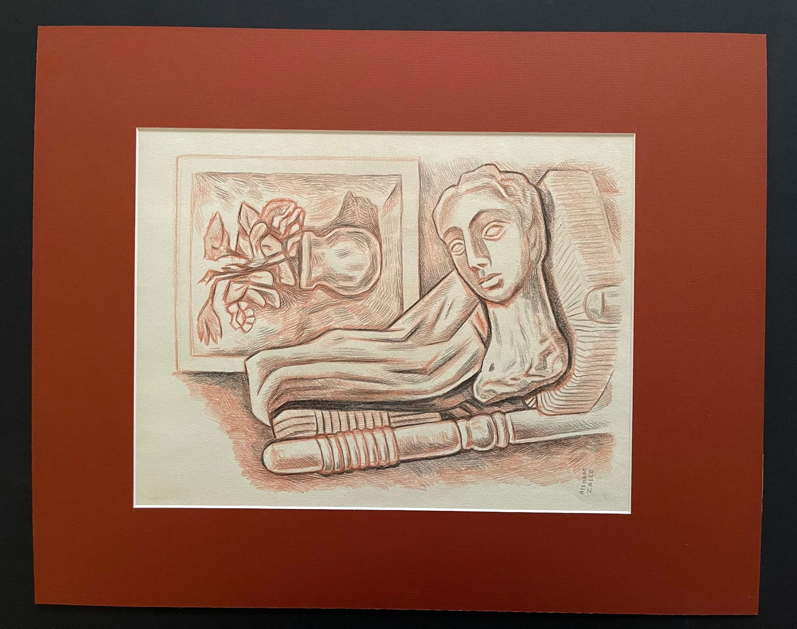 ALFREDO ZALCE, (1908-2003) ORIGINAL REDCHALK ON PAPER, "STILL LIFE" SIGNED: NO RESERVE Item Details Artist: Alfredo Zalce Title: Still Life Year: unknown Dimensions: 14 x 11 in. Edition: Original Framed: no Medium: Redchalk on paper Condition: good Shipping: This item will