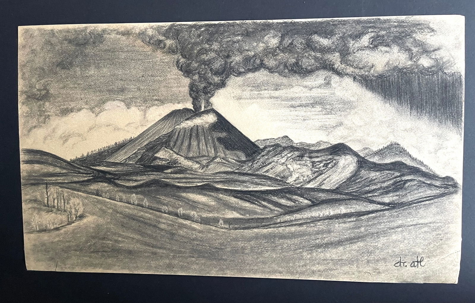 Dr Atl, (1875-1964) Charcoal on Paper "Popocatepetl Eruptng" (1 of 4)