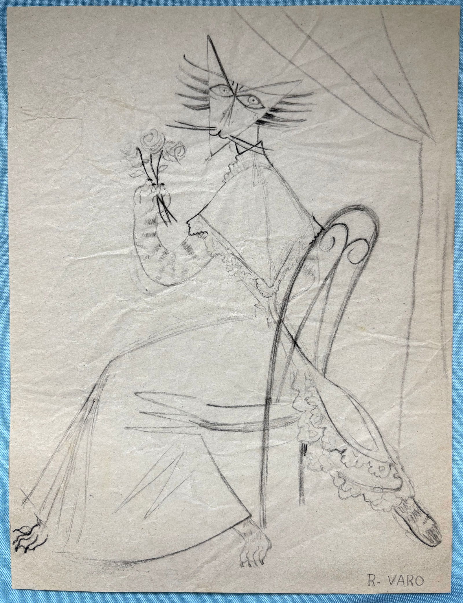 Remedios Varo (1908-1963), Attributed, ORIGINAL Pencil on Paper, "Dama Felina" - Catalogue #97 (1 of 4)