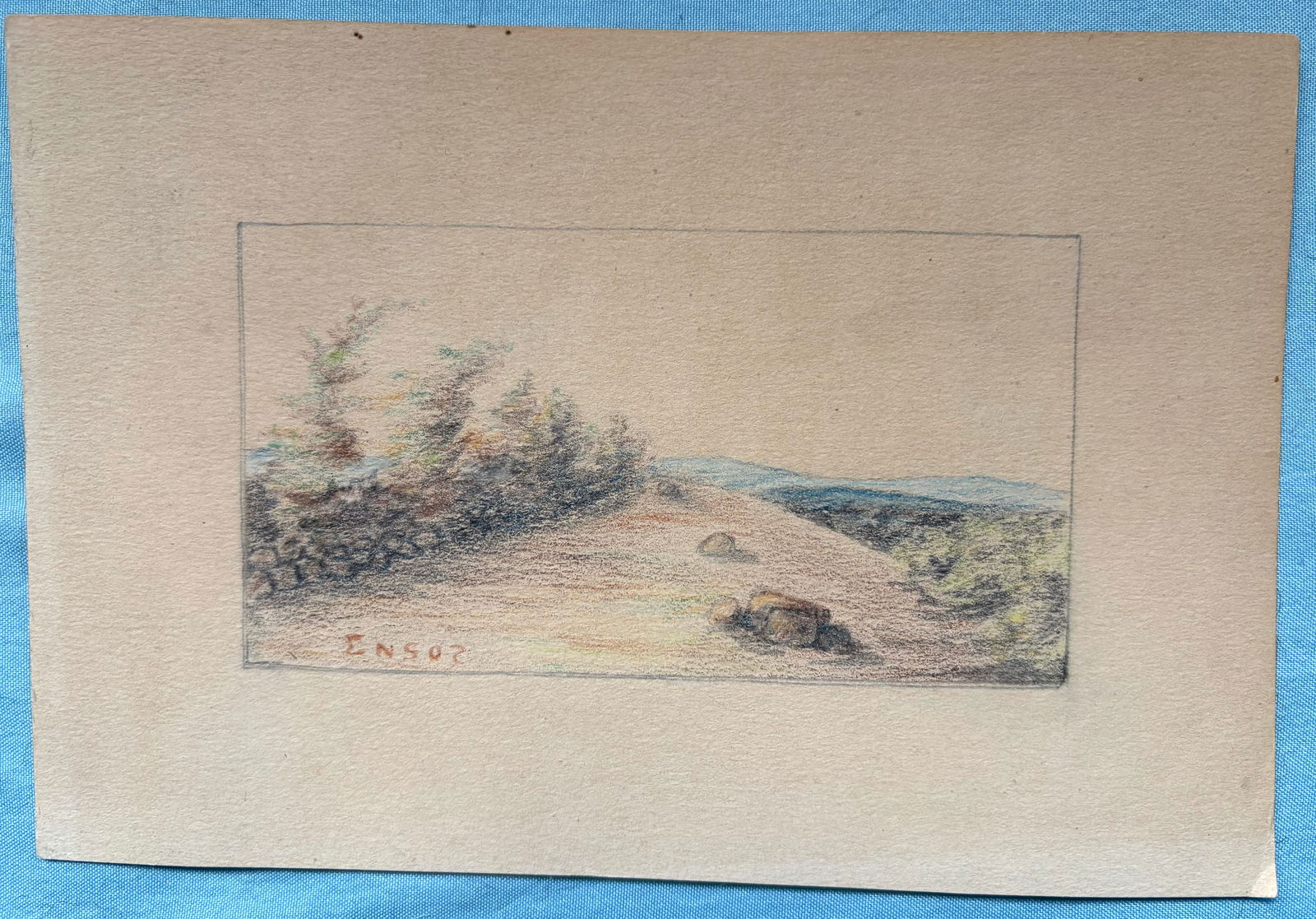 James Ensor, (1860-1949) Colorpencil on Paper, "Landscape" (1 of 3)