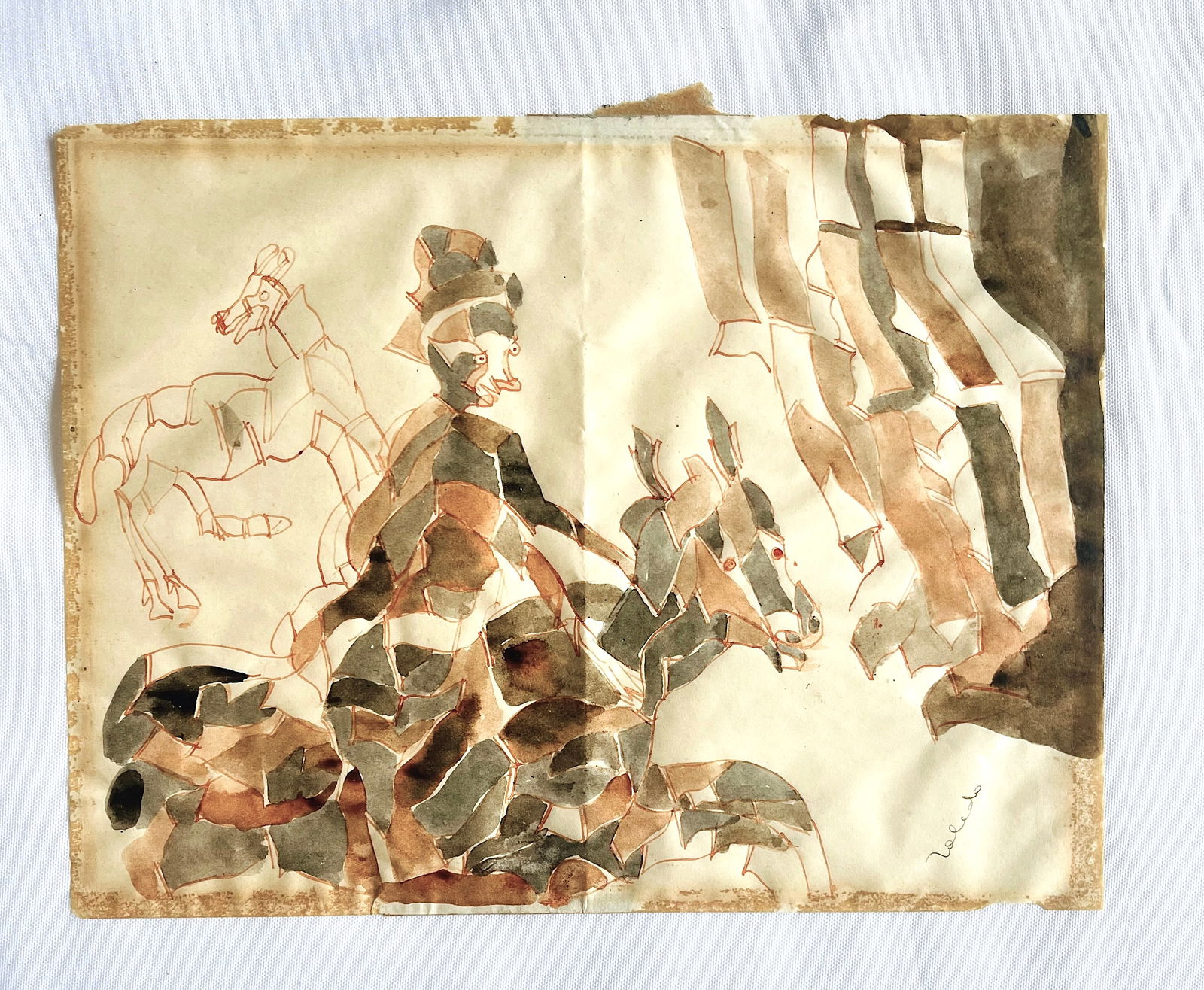 Francisco Toledo (1940-2019 Mexican), signed ORIGINAL WATERCOLOR "Rider" (1 of 6)