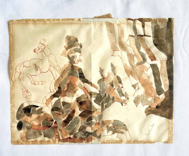 Francisco Toledo (1940-2019 Mexican), signed ORIGINAL WATERCOLOR "Rider": NO RESERVE Item Details Artist: Francisco Toledo Title: The Rider Year: cir. 1970 Dimensions: 11 x 8 1/2 inches Edition: ORIGINAL Framed: no Medium: Watercolor Condition: Good Details: Hand painted an