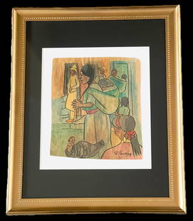 Diego Rivera (attributed) , ORIGINAL Watercolor: NO RESERVE Item Details Artist: Attributed to Diego Rivera Title: untitled Year: unknown Dimensions: 11.5 x 10 in. Edition: Original Framed: yes Medium: Watercolor Condition: Very good Shipping: This