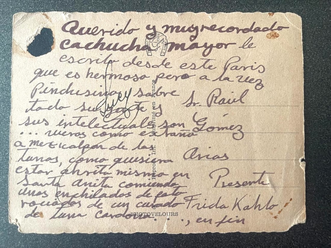 FRIDA KAHLO (Attributed), HAND WRITTEN Ink on postal card, Notre Dame Cathedral 1939 (1 of 4)