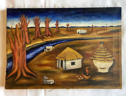 Maria Izquierdo, Oil on Canvas, signed, 1945 "Mexican Landscape": NO RESERVE Item Details Artist: Maria Izquierdo Title: Mexican Landscape with horses Year: unknown Dimensions: (unframed) 20 x 15 inches Medium: oil on canvas Condition: Vintage Shipping: This item wi