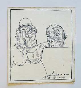JOSE LUIS CUEVAS, Ink on paper, "CARTOON": NO RESERVE Item Details Artist: Jose Luis Cuevas Title: Cartoon Year: unknown Dimensions: 11 x 10 in. Edition: unique Framed: yes Medium: ink on Paper Condition: Good Details: Hand signed by the artis