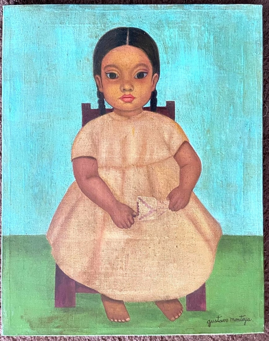 Gustavo Montoya (1905-2003) Oil on canvas "Girl with Toy" (1 of 5)