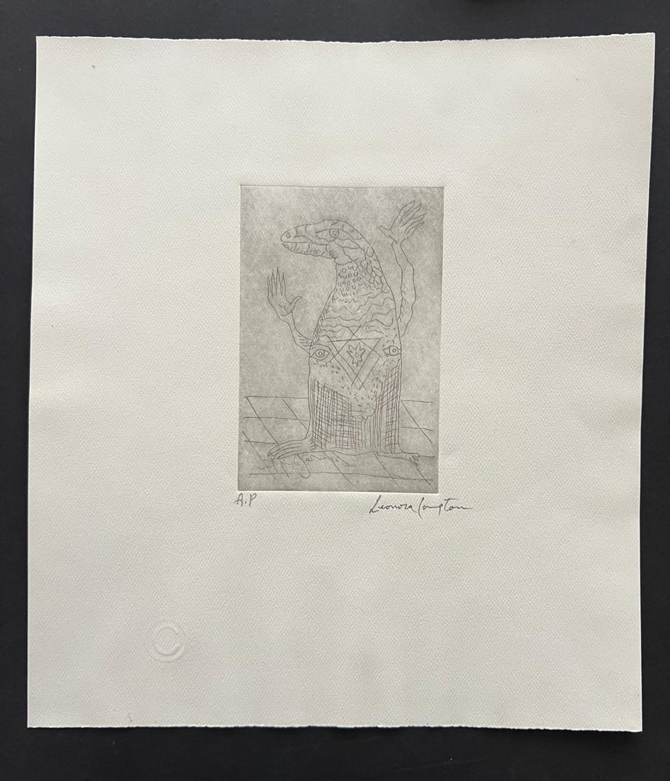 Leonora Carrington, Lithograph Hand signed, "The Queen Lizard": NO RESERVE Hand Signed Litograph PA Artist: Leonora Carrington Title: "Queen Lizard" Year: unknown Dimensions: 13 x 12 in. Edition: Hand signed/numbered PA Framed: no Medium: Litograph Condition: Good