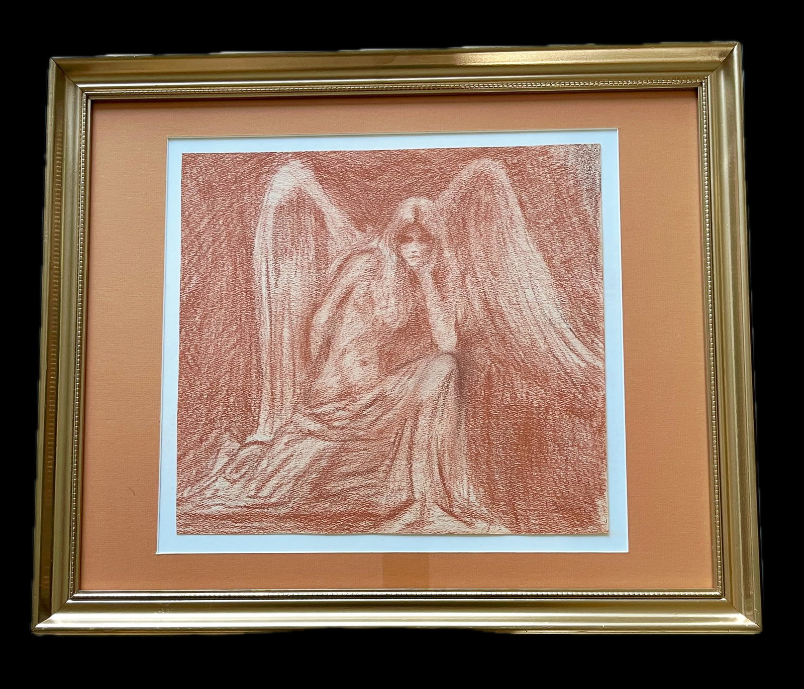Sofia Bassi (Mexican, 1913-1998) ORIGINAL red chalk on paper "Angel": NO RESERVE Item Details Artist: Sofia Bassi Title: Angel Year: unknown Dimensions: (framed) 24 1/2 x 20 1/2 in. Edition: ORIGINAL Framed: yes Medium: Red Chalk on Paper Condition: Excellent Details: